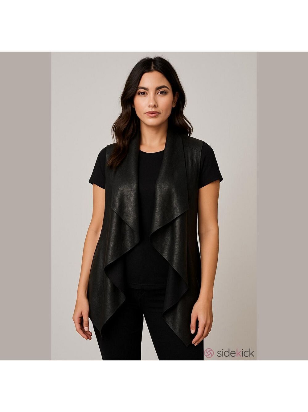 bagatelle Black Faux Leather Textured Vest Waterfall S Minimalist Quiet Luxury